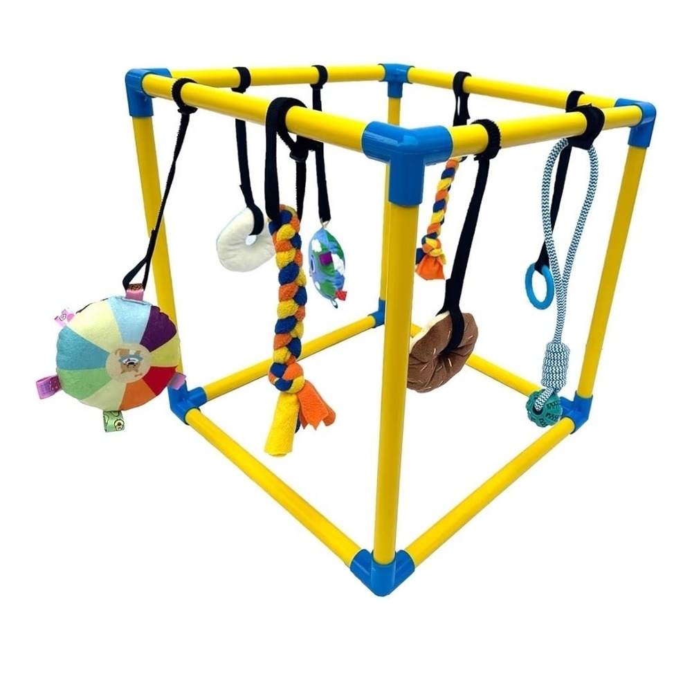 Puppy Play Gym with 9 Hanging Toys for Small Dogs - PVC Frame with Bungee Straps